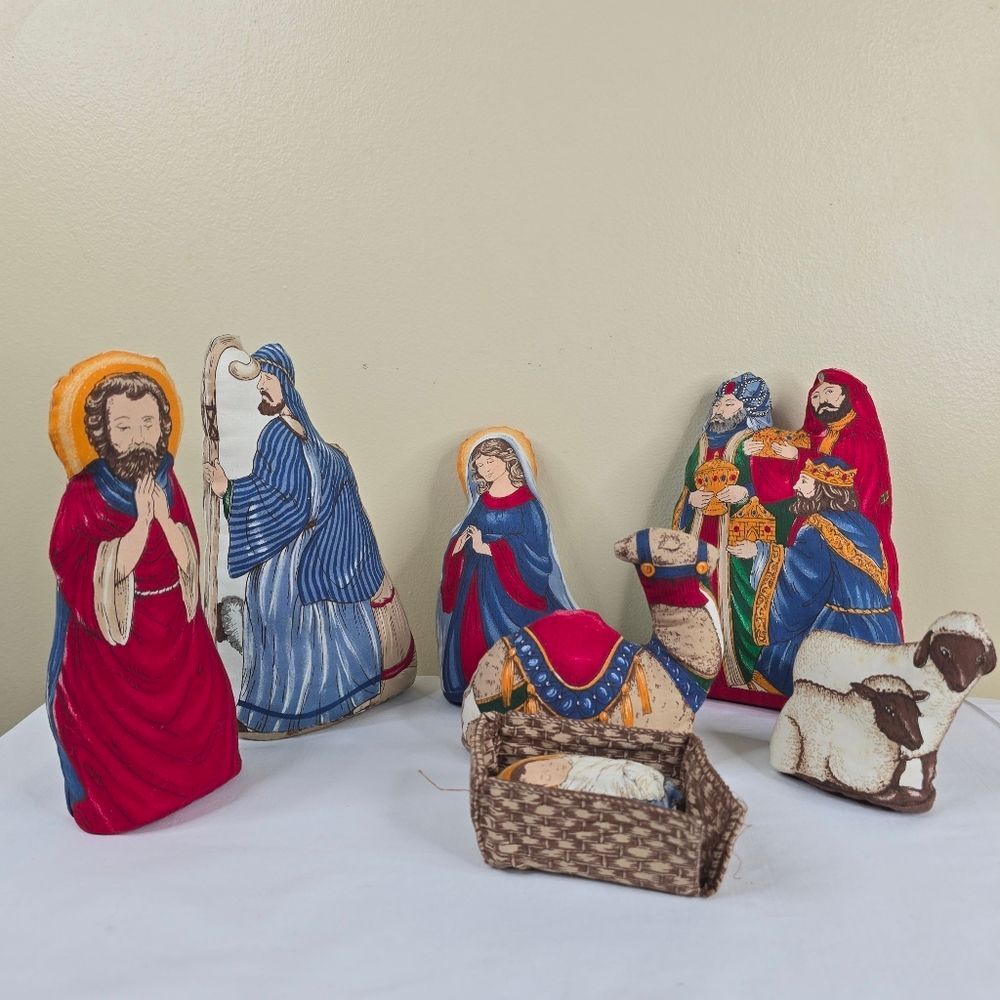 Colorful Vintage Nativity Scene Figurines